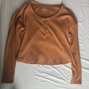 Hollister Must Have Collection Women's Brown Long Sleeve Henley Top